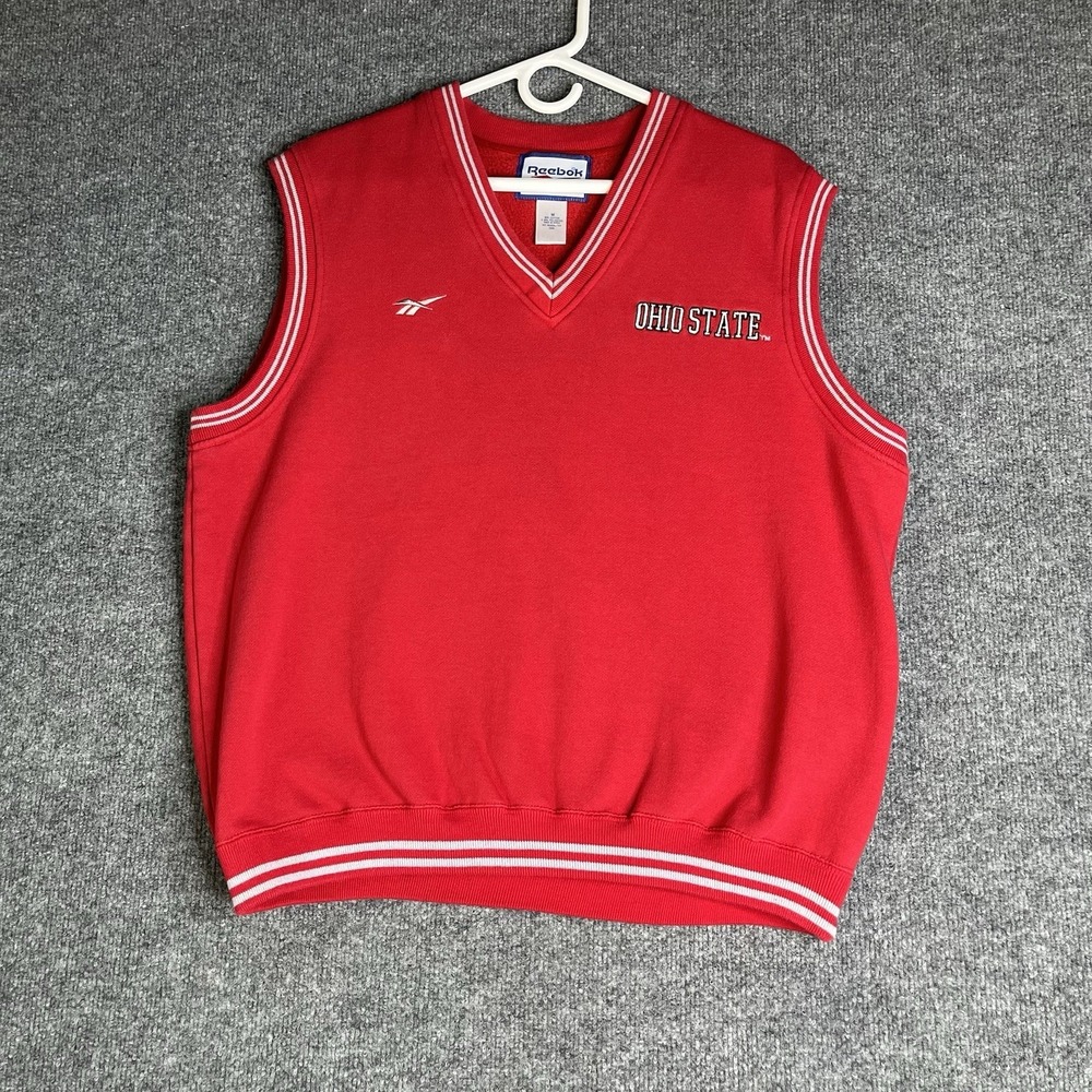 Reebok Ohio State Buckeyes Sweater Vest Size M Red Embroidered Vintage